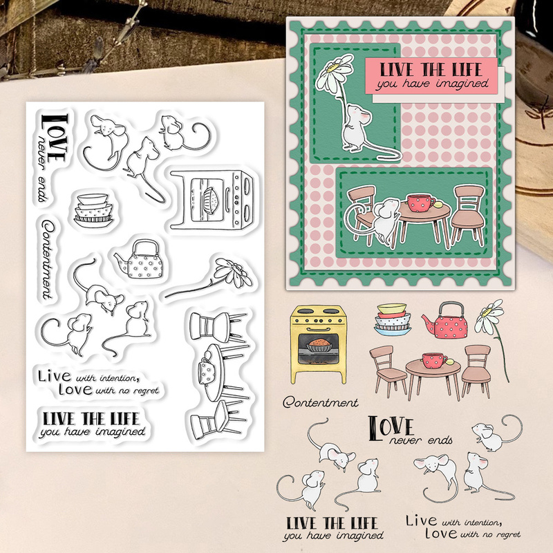 Clear Silicone Stamps For Card Making - Suncraft Little Mouse & Kitchen Transparenter
