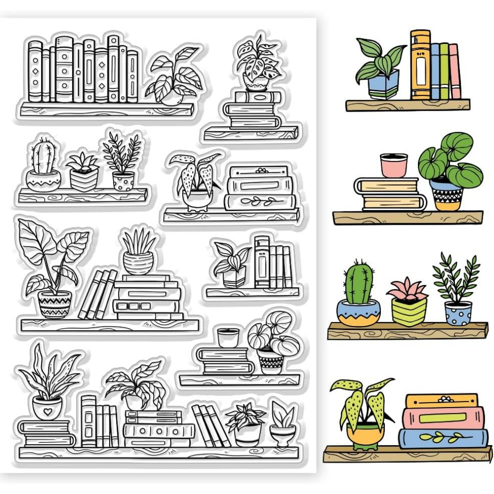 Clear Silicone Stamps For Card Making - Durchsichtige Stempel für Topf-Bücherregale, Buch- und