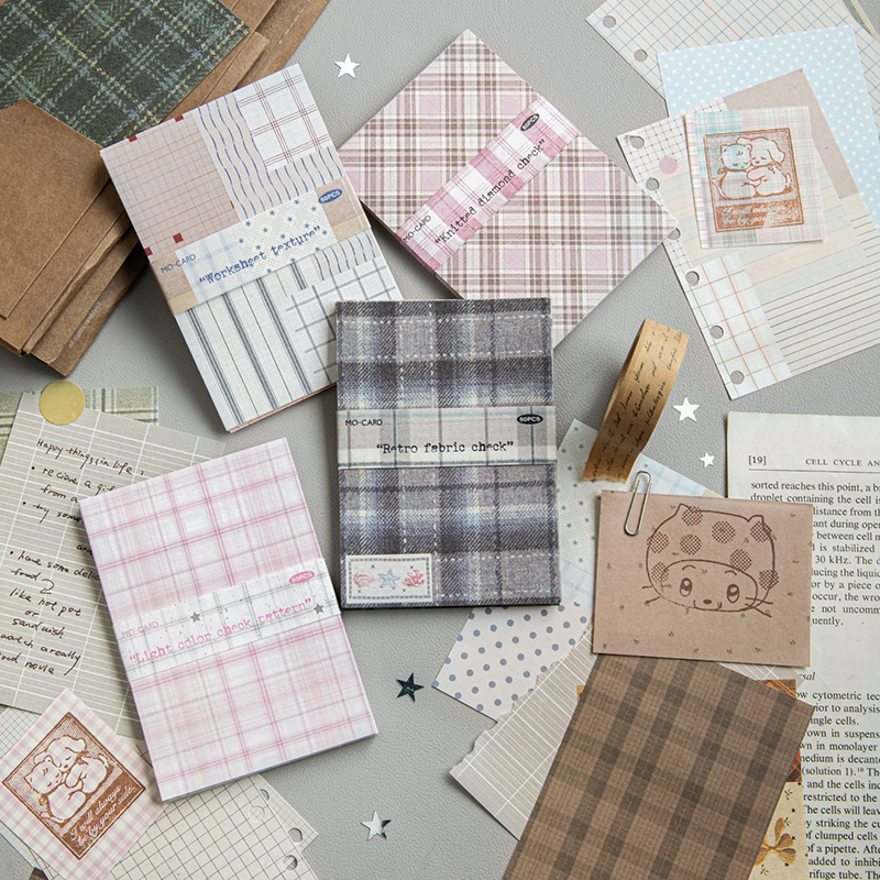 Vintage Junk Journal Scrapbooking Paper - 50 Stück Kreatives Kariertes Dekor-Scrapbook Vintage