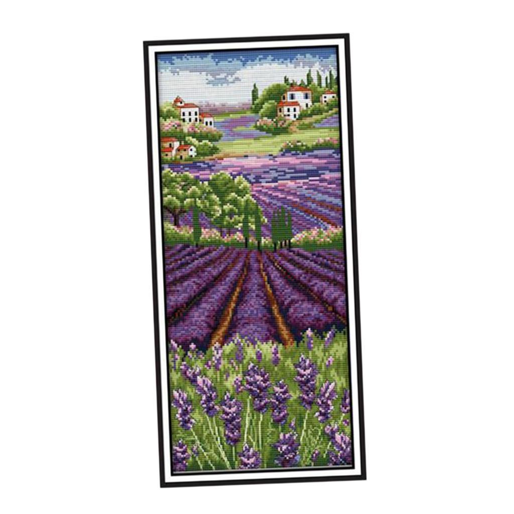Cross Stitch Stamped Kits Beginners - Lavendelblüten Gestempelte Kreuzstich-Sets Vorgedruckter Stoff Stickerei-Kit