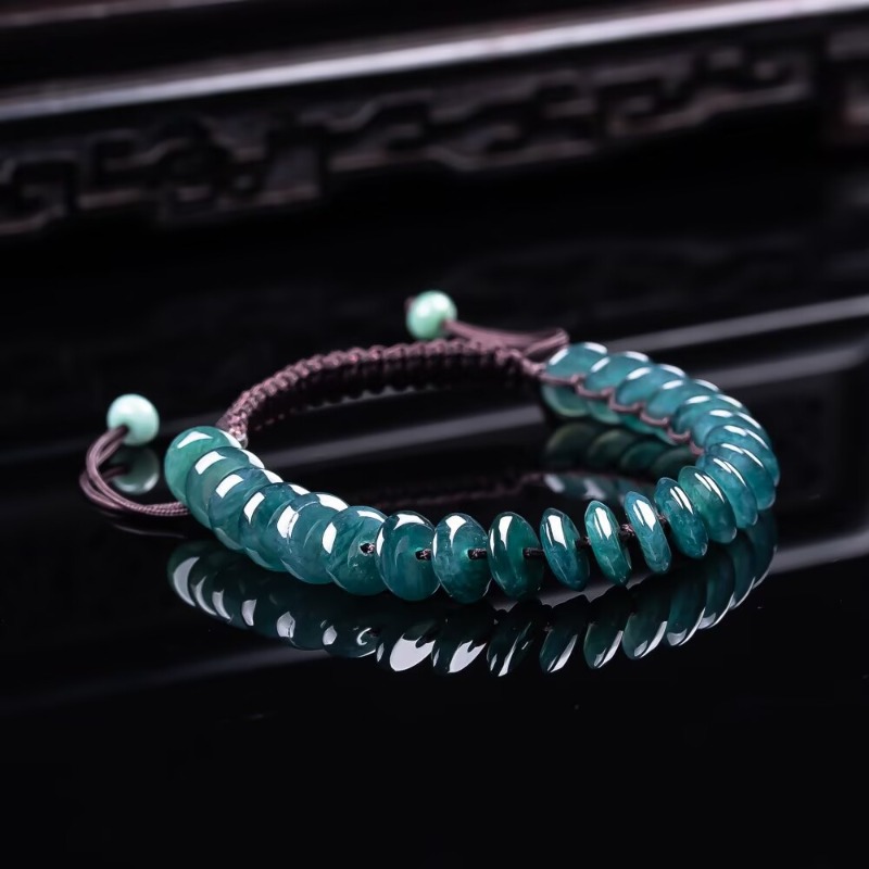 Beading - Natürliches Echtes Smaragd-Blaues Wasser-Abakus-Perlen-Armband Myanmar Jadeit