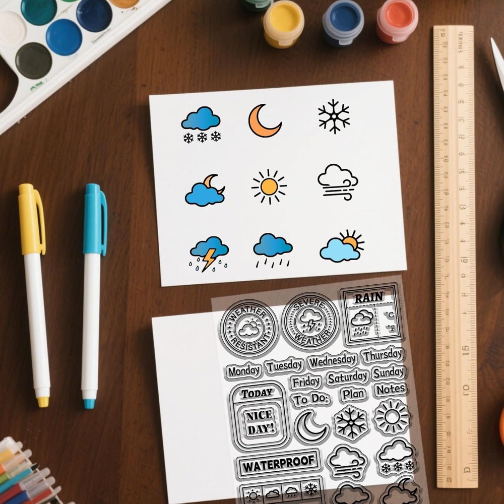 Clear Silicone Stamps For Card Making - Wettertagebuch, transparenter Stempel für Scrapbooking, Datum,