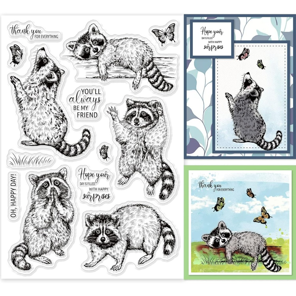 Clear Silicone Stamps For Card Making - Realistische Waschbären klare Stempel Tiere Schmetterling