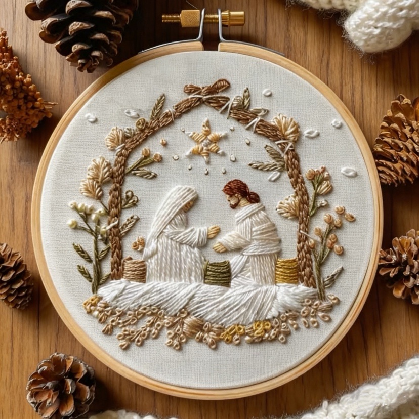 Cotton Embroidery Thread Skeins - Jesus Birth Weihnachten Stickset mit EN-Anleitung