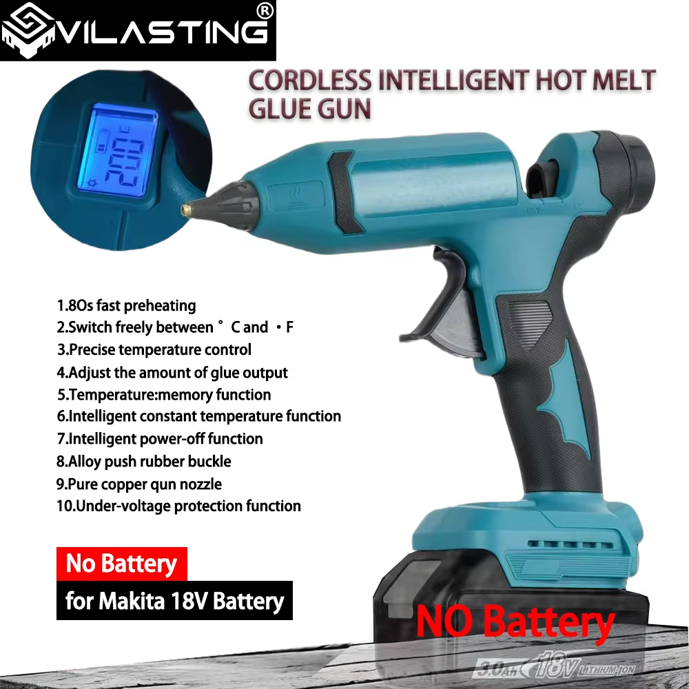 Hot Melt Glue Gun Cordless - VILASTING Elektrische Heißklebepistole, kabelloses LED-Display, einstellbare