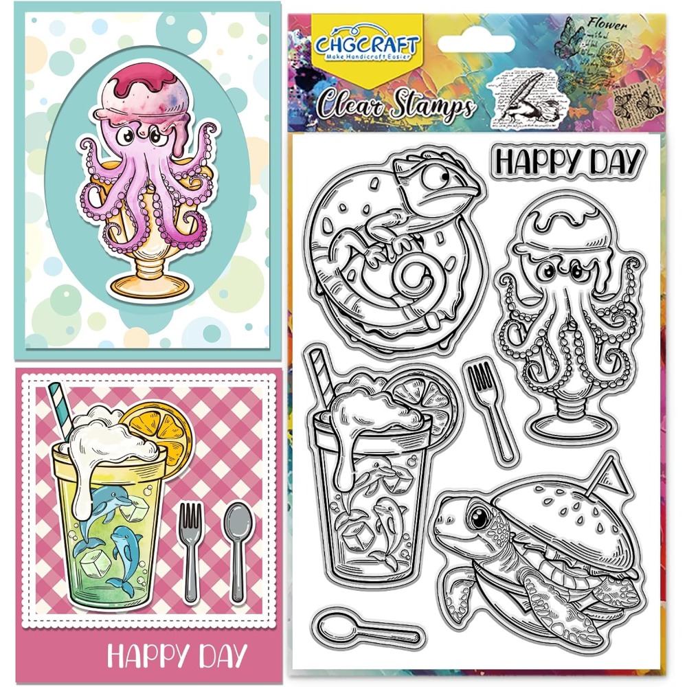 Clear Silicone Stamps For Card Making - Transparente Stempel mit Meerestieren, Schildkröten, transparente
