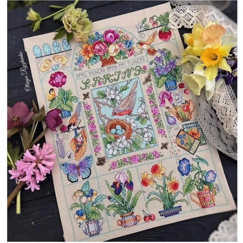 Cross Stitch Stamped Kits Beginners - 【CC2937 Frühlingsgarten】 Anfänger-DIY-Set für gestempelte Kreuzstiche