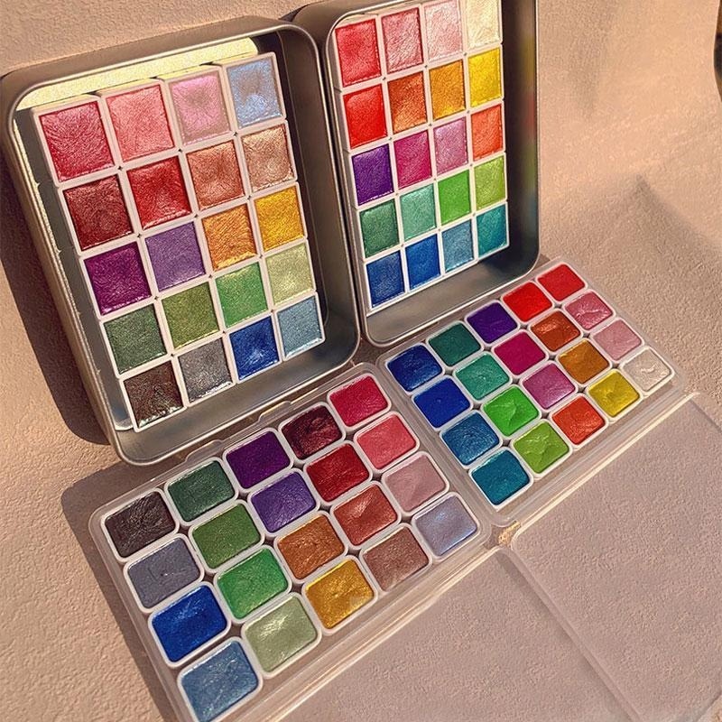 Watercolor Paint Set Solid Pigment - Perlglanzfarben, tragbar, 20 Farben, solide Aquarellkunst,
