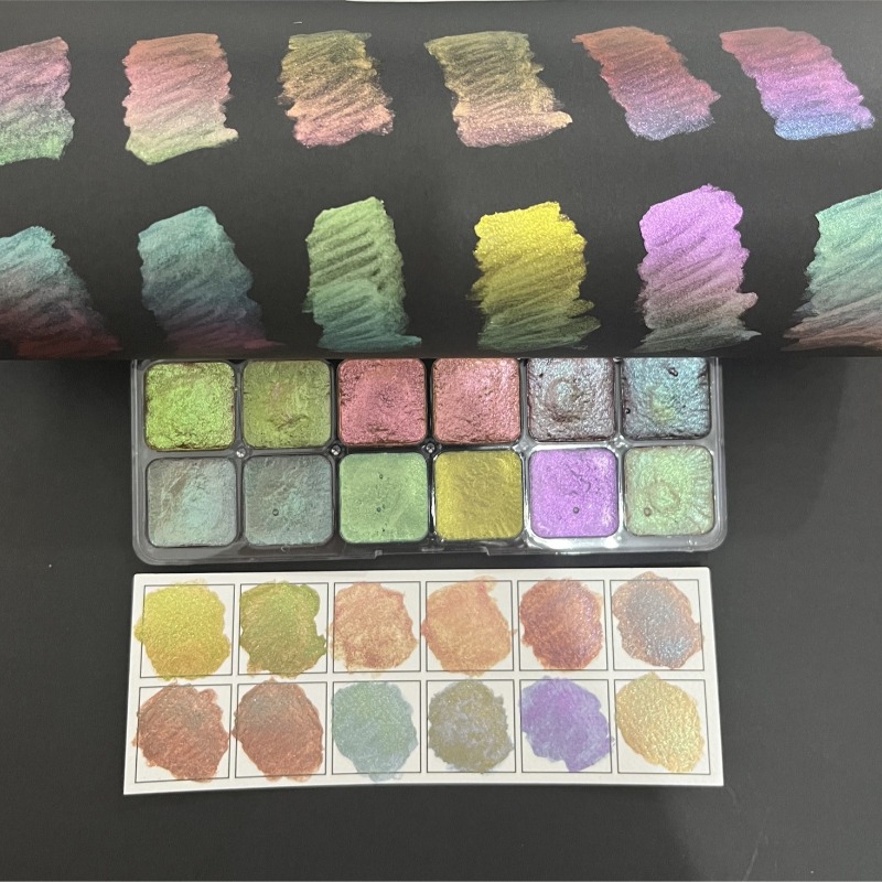 Watercolor Paint Set Solid Pigment - Chamäleon Feste Aquarellfarbe, Feste Perlglanz-Aquarellpigmente, Metallisches