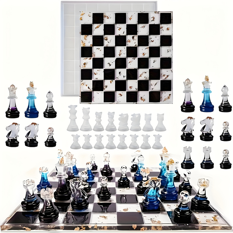 Silicone Epoxy Resin Molds Set - 11Chessboard16Resin Silikonform-Set, 3DChess Resin Silikonform, Kristall-Epoxidharz-Guss-Schachform,