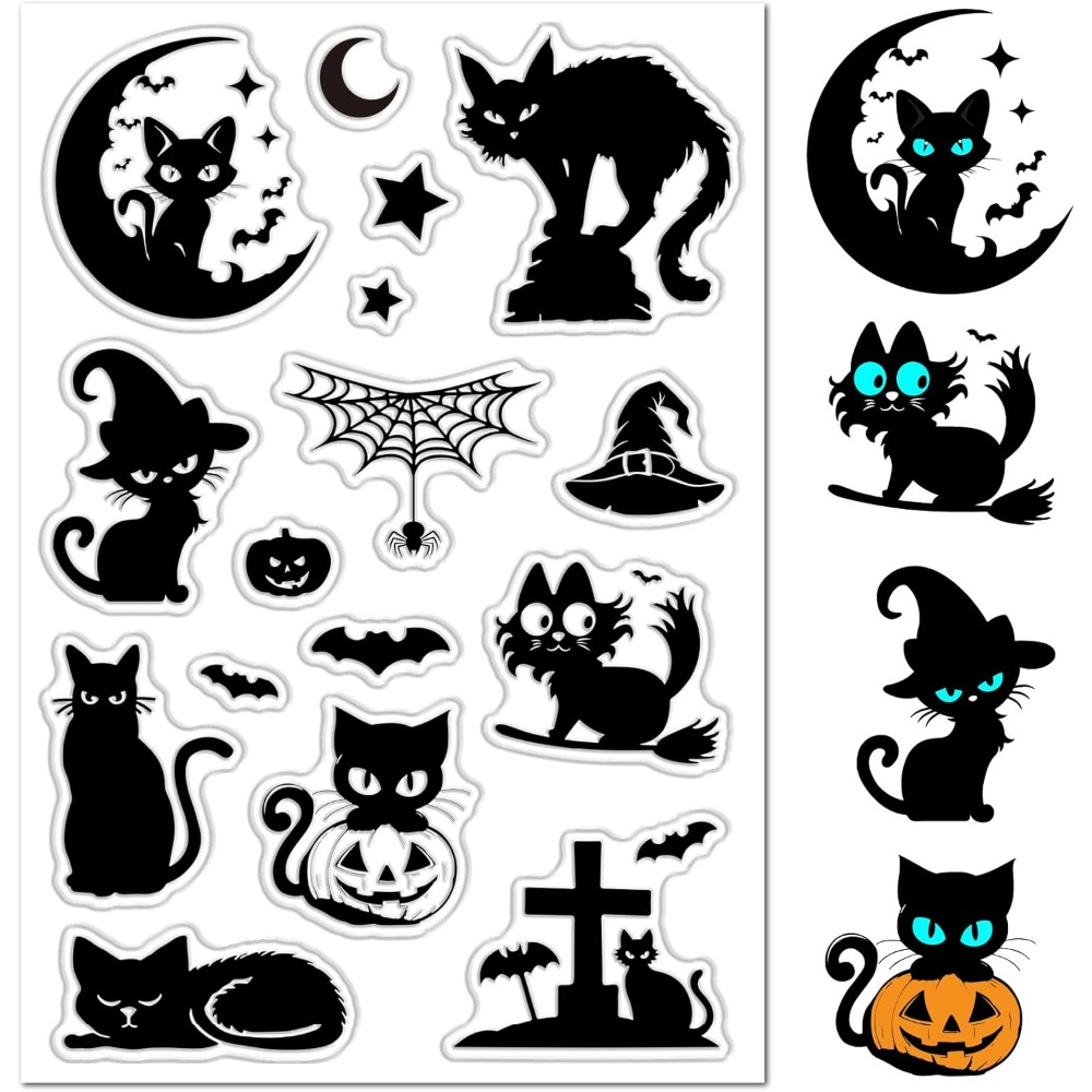 Clear Silicone Stamps For Card Making - Transparente Gummistempel für Halloween, schwarze Katzen,