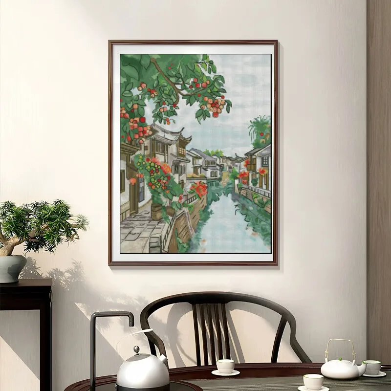 Cross Stitch Stamped Kits Beginners - [[CC904-Water Town Jiangnan] DIY Gestempeltes Kreuzstich-Set