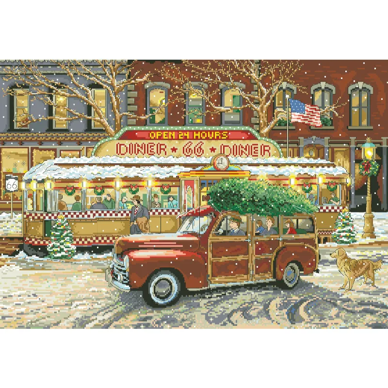 Cross Stitch Stamped Kits Beginners - [[CC5130-66 Route Christmas Restaurant] Anfänger-DIY-Set für