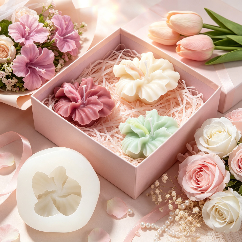Silicone Epoxy Resin Molds Set - 2 Stück Hibiskusblüten-Kerzenform, Blumen-Silikonform für Polymer