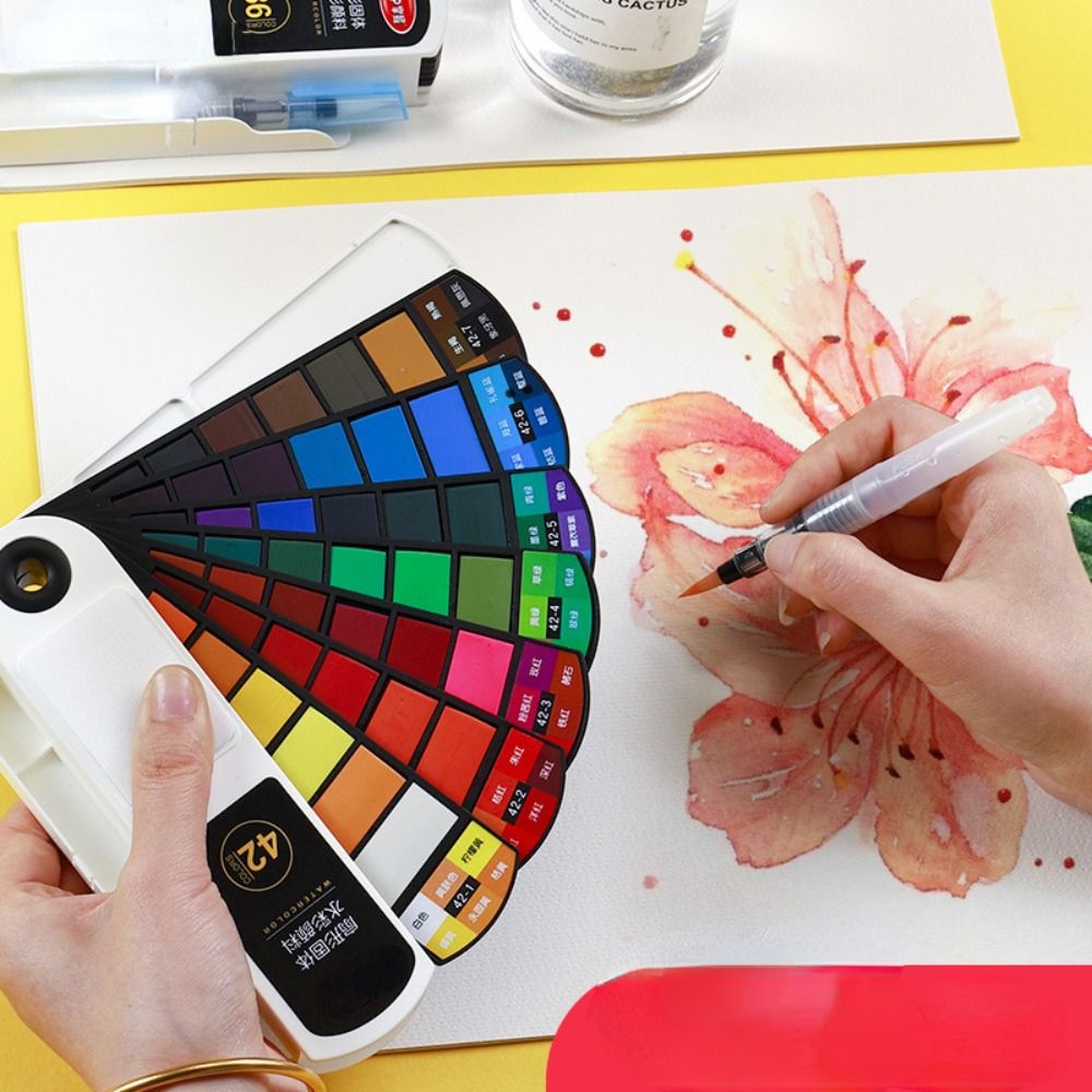 Watercolor Paint Set Solid Pigment - Faltbares Aquarellfarben-Set mit Wasserpinsel 18/24/36/42 Farben